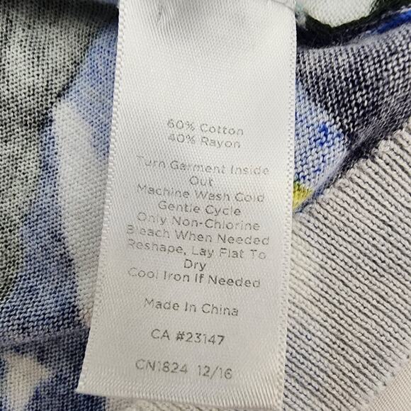 Talbots Womens Cardigan Sweater 0X Tropical Palm Flamingo Button Stretch Knit - Picture 9 of 9